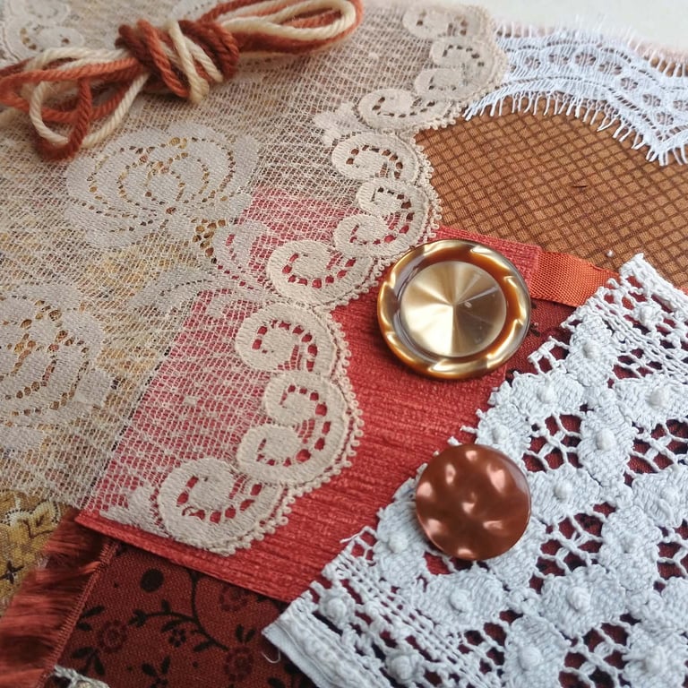 Pumpkin Spice Latte Slow Stitching Kit - vintage lace reclaimed wool and velvet