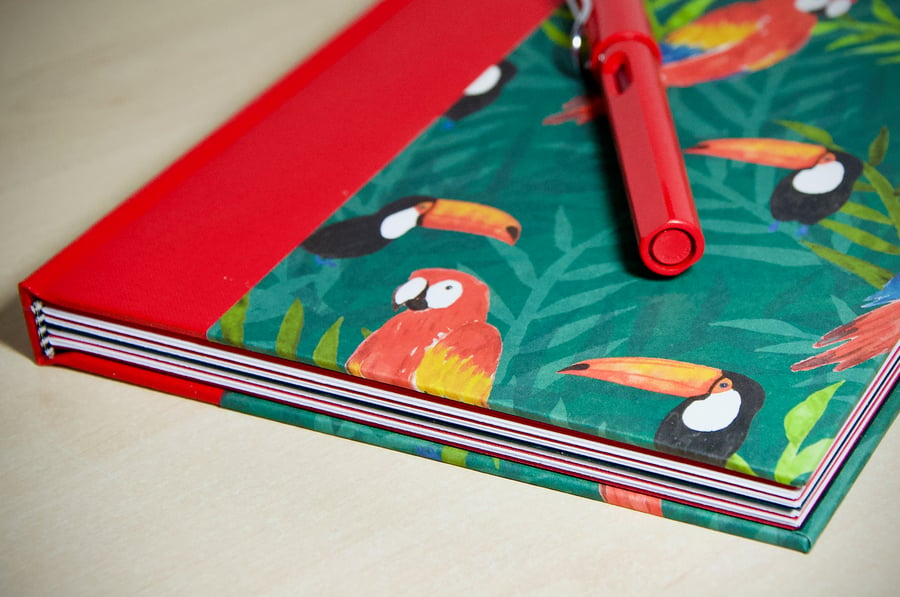 A5 Quarter-bound Hardback Notebook with decorative parrot cover