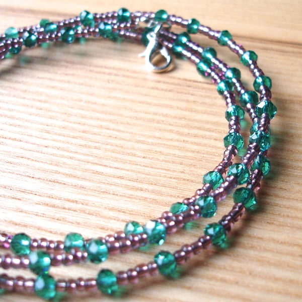Multistrand Bracelet with Teal Glass Crystals