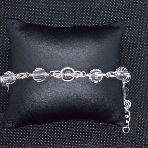 SALE - Clear quartz rosary linked bracelet