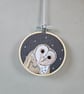 Handmade fabric Barn owl decorations, mini hoop hanging decoration, grey - Image 10