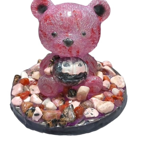 Heartfire Guardian Bear Sculpture Rhodonite & Red Agate