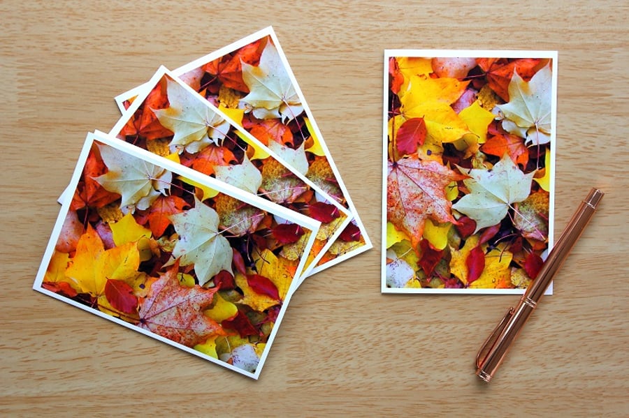 Autumn Leaves Greeting Cards or Notelets, pack of 4