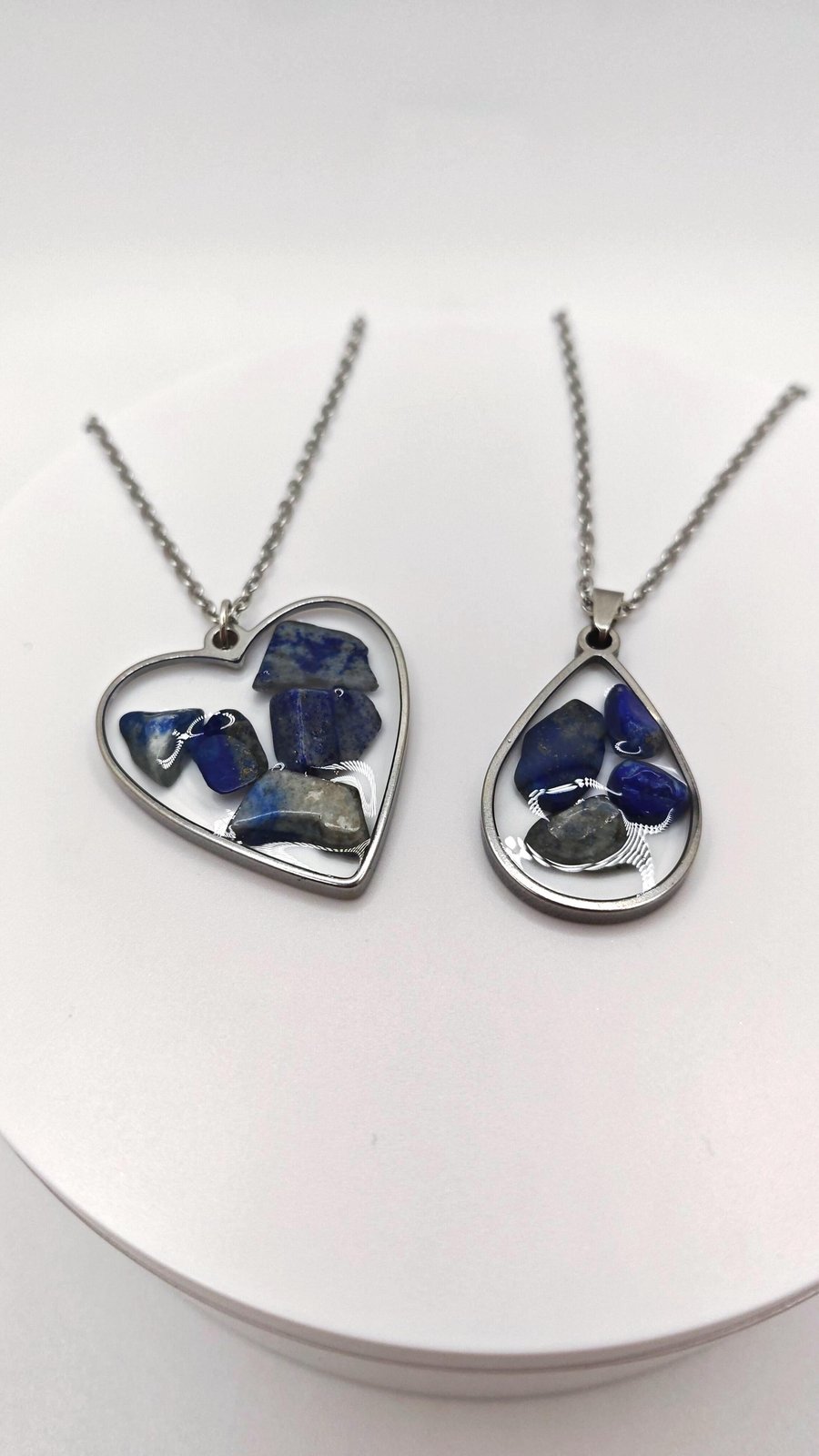 Handmade Lapis Lazuli Resin Pendant: Natural Gemstone Chips Necklace