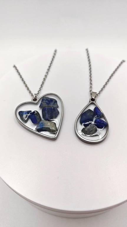 Handmade Lapis Lazuli Resin Pendant: Natural Gemstone Chips Necklace
