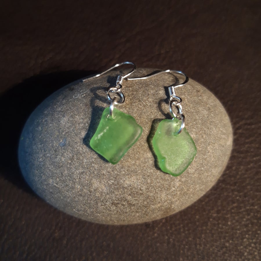 Green Welsh Seaglass Earrings