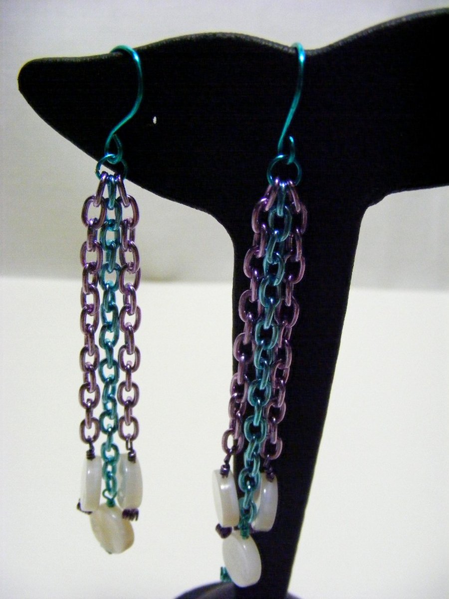 Shell and Coloured Chain Earrings