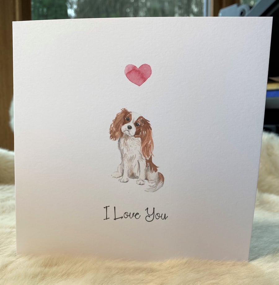 King Charles Spaniel Valentines Card, Birthday Card, Dog Lovers Greetings Cards,