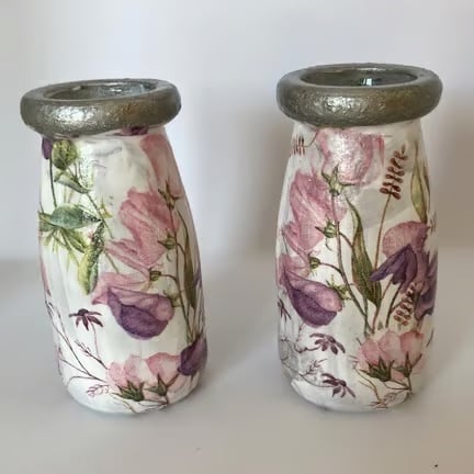 Sweet Peas Upcycled Small Glass Bottles set of Two Vases