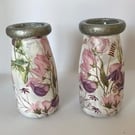 Sweet Peas Upcycled Small Glass Bottles set of Two Vases
