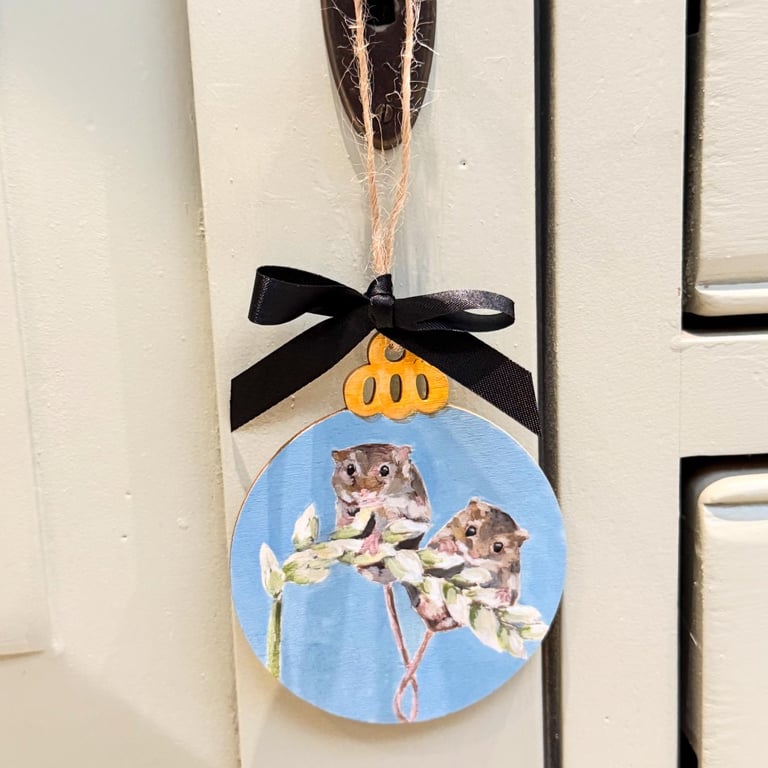 Hand Painted Harvest Mice Christmas Bauble