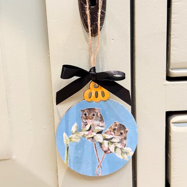 Hand Painted Harvest Mice Christmas Bauble