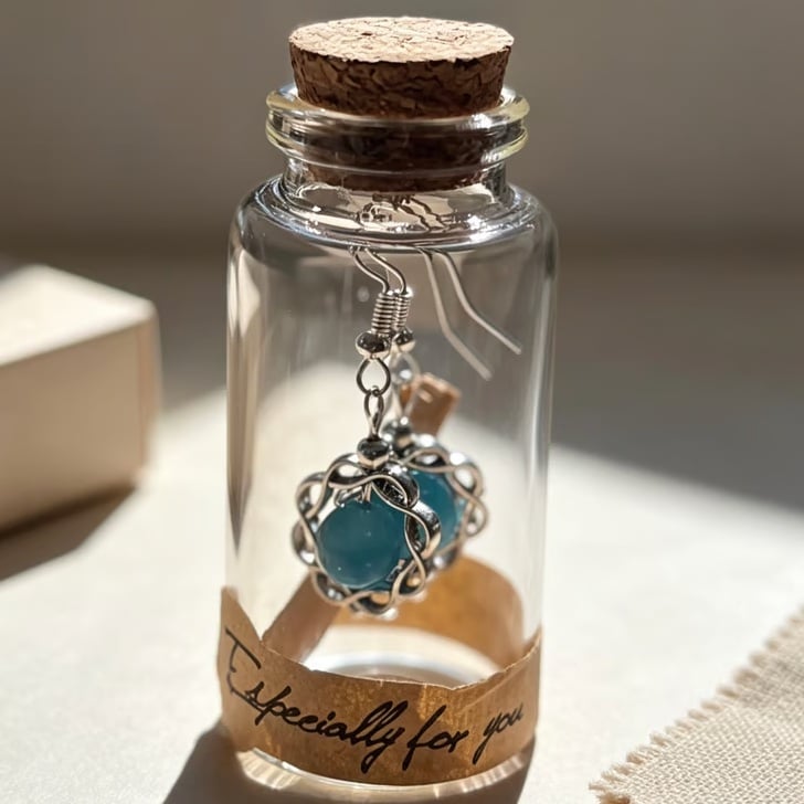 A Message in a Bottle -Blue Cats Eye Earrings