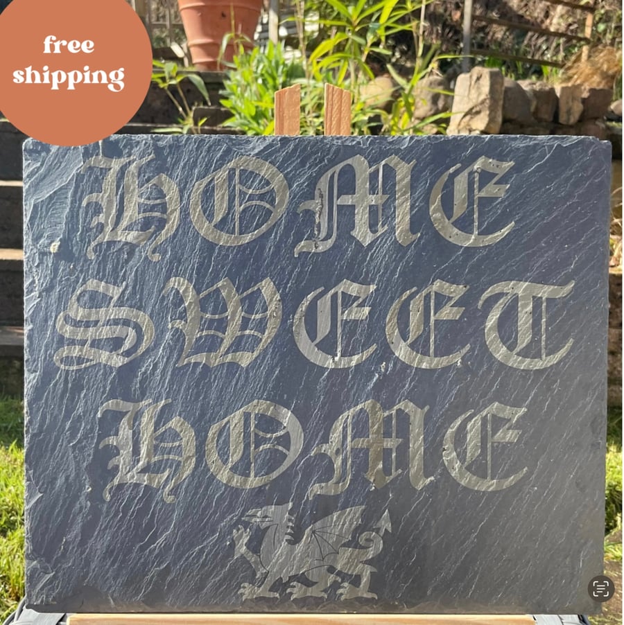 Wall Sign. Dragon, Home Sweet Home Sign on Reclaimed Slate. Gift. Free delivery.