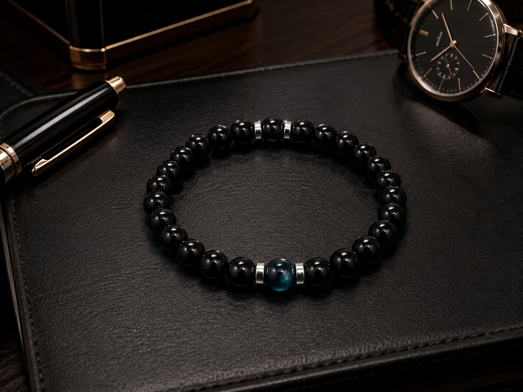 Men’s Black Onyx & Blue Tiger Eye Bracelet – 19 cm – 8 mm Beads
