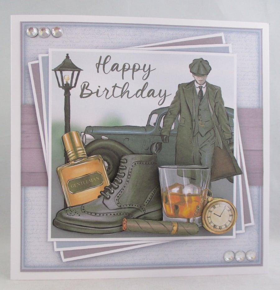 Handmade 3D, Decoupage Male Birthday,Fathers Day Card, Gangster, 1920's, Old Car
