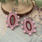 Hoop earrings, pretty pink handcrafted oval hoop glass beaded statement earrring