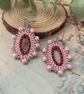 Hoop earrings, pretty pink handcrafted oval hoop glass beaded statement earrring