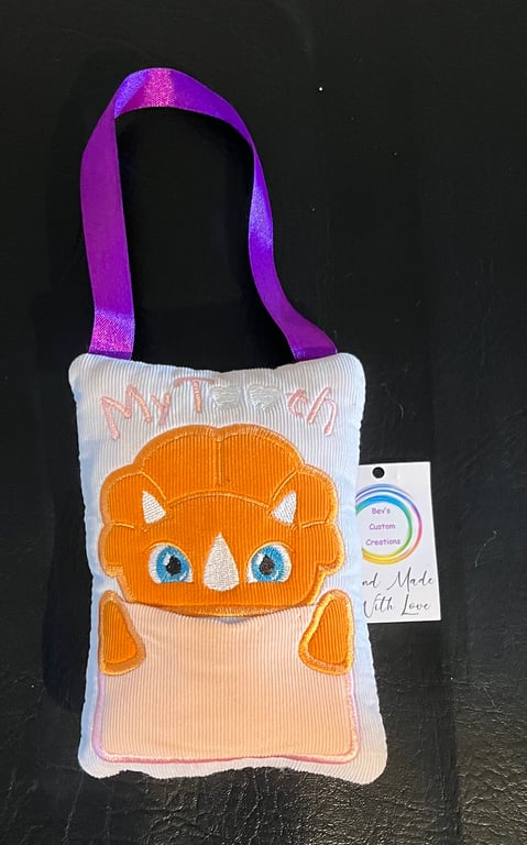 Embroidered Dinosaur Tooth fairy Pillow, 