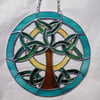 433 Stained Glass Round Celtic Tree of Life - handmade hanging decoration.