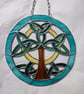 433 Stained Glass Round Celtic Tree of Life - handmade hanging decoration.