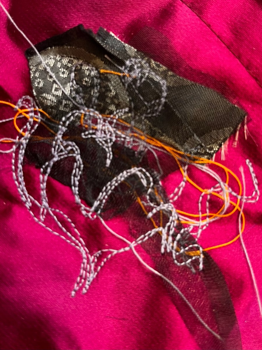 Mini pink & grey free-motion embroidery collage