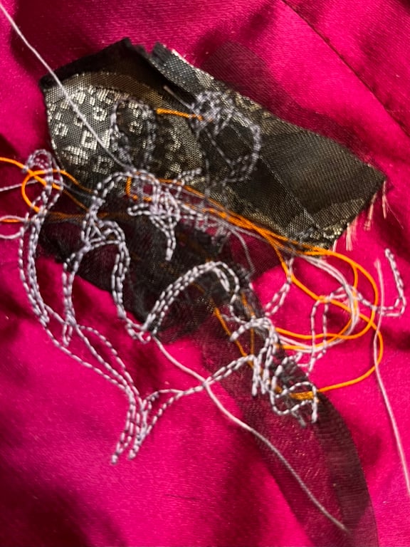 Mini pink & grey free-motion embroidery collage