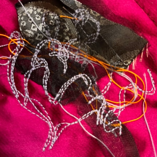 Mini pink & grey free-motion embroidery collage