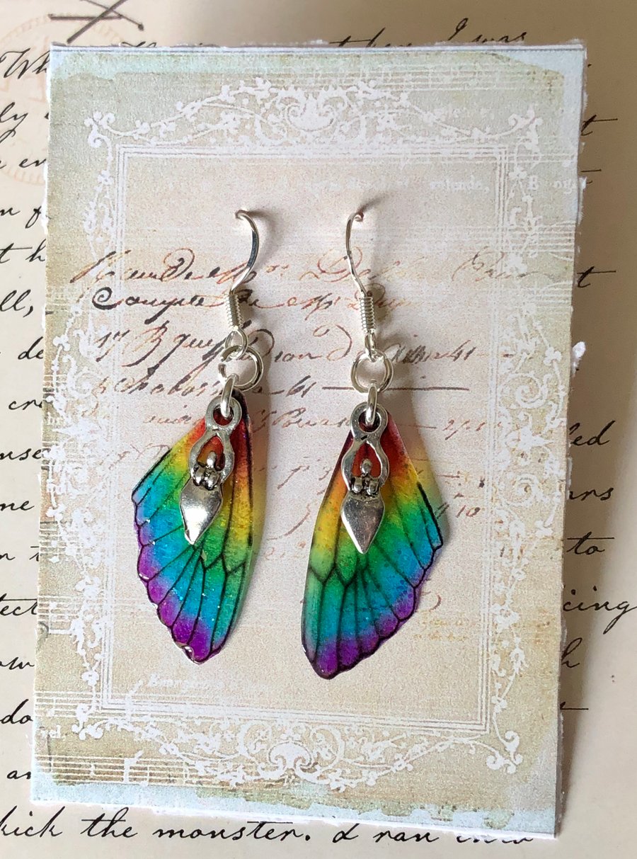 Dainty Goddess Rainbow Fairy Wing Sterling Silver Earrings