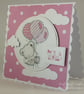 Handmade new baby girl card - teddy with balloons - Image 2