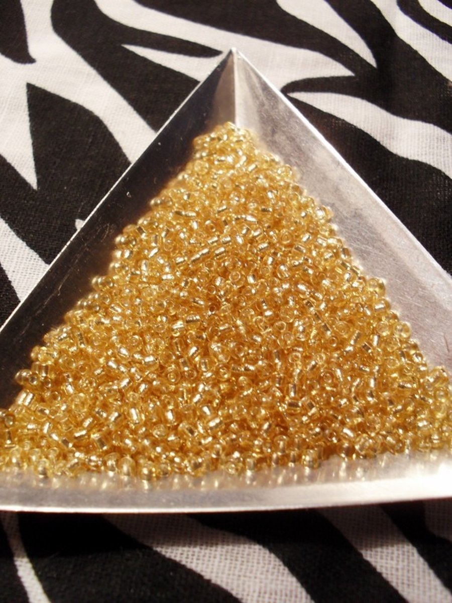 10g Foil-Lined Glass Seed Beads - 2mm - Gold