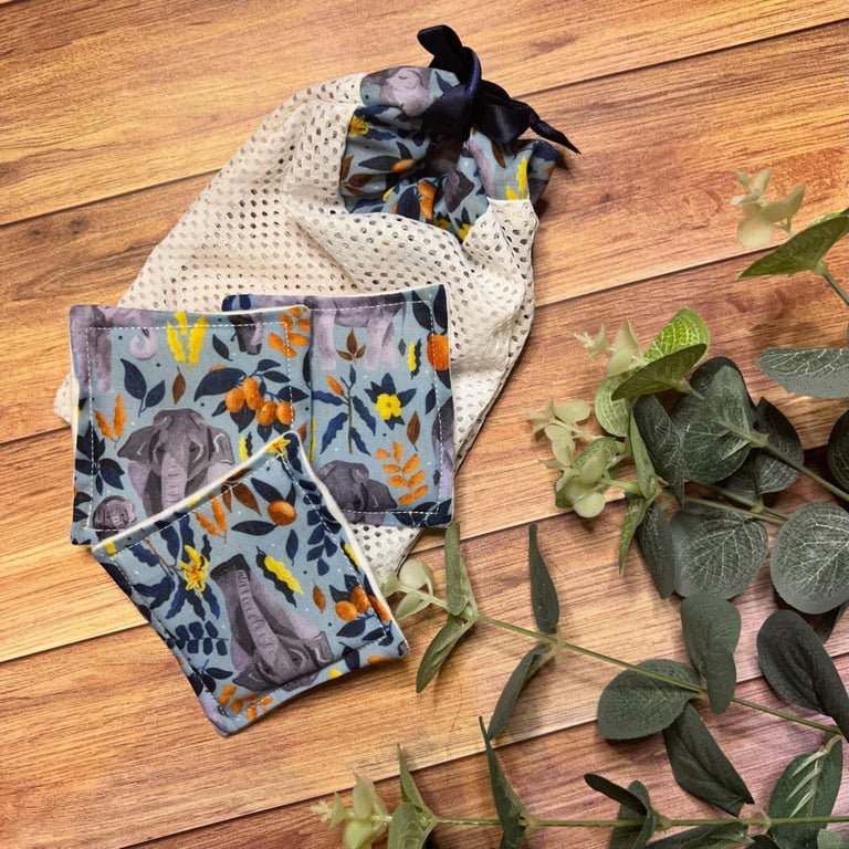 Asian Elephant Mini Skincare Giftset Reusable Skincare Pads and Washbag, makeup 