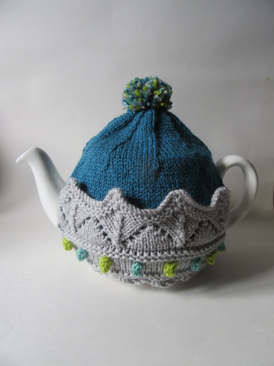 Kings Coronation crown tea cosie - topaz teal
