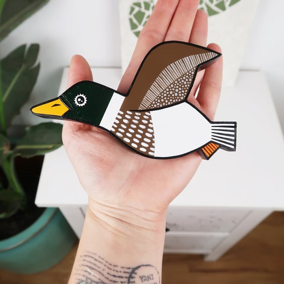 Flying ducks wall decoration, mallard duck art, wooden bird.