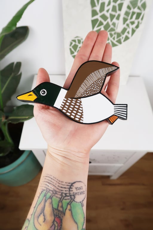 Flying ducks wall decoration, mallard duck art, wooden bird.