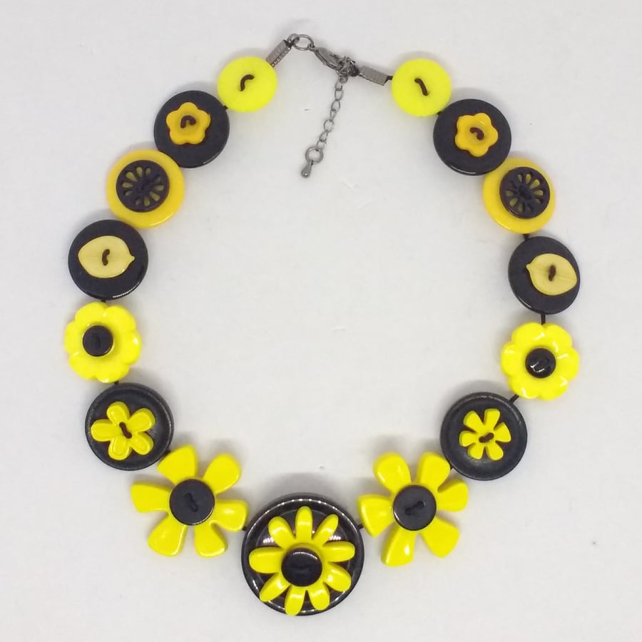 Black and Yellow Button Necklace