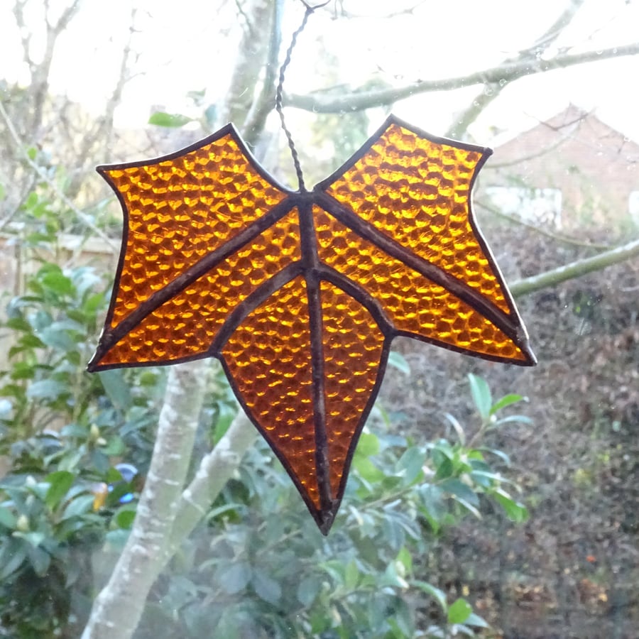 Stained Glass Leaf Suncatcher - Brown