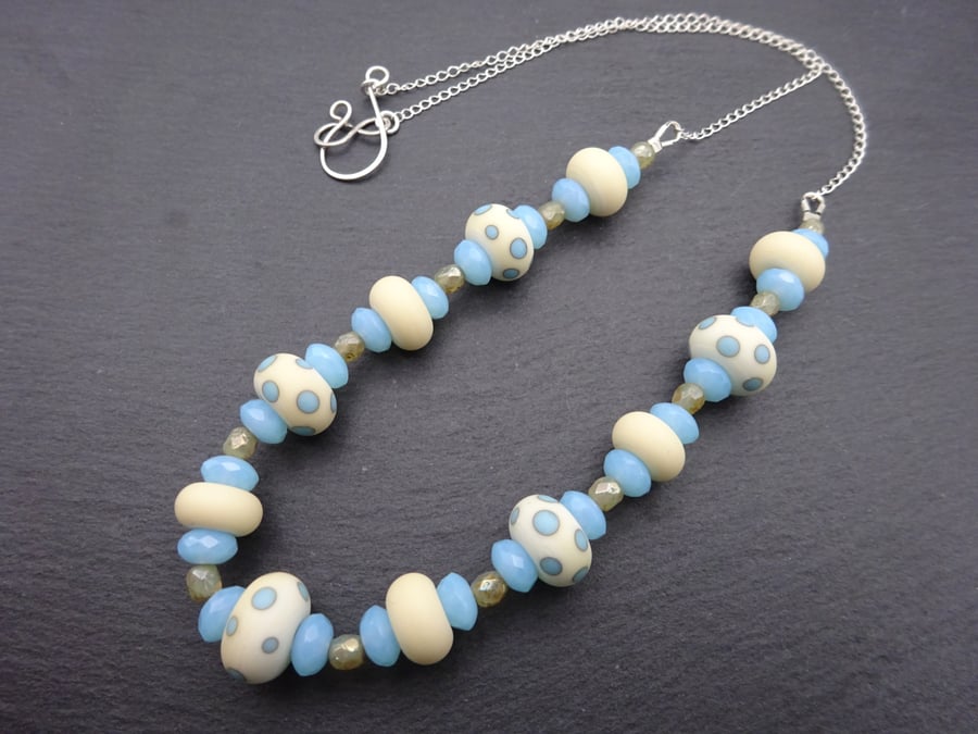 sterling silver chain, lampwork glass beads