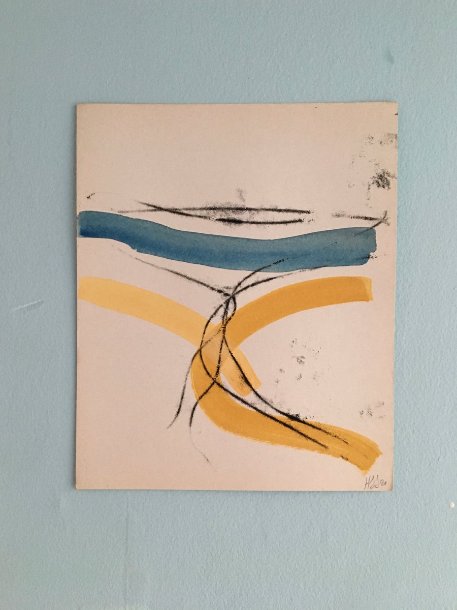 On Dartmoor by the River Avon 4 landscape monoprint with gouache on vintage card