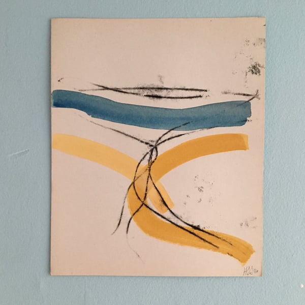 On Dartmoor by the River Avon 4 landscape monoprint with gouache on vintage card