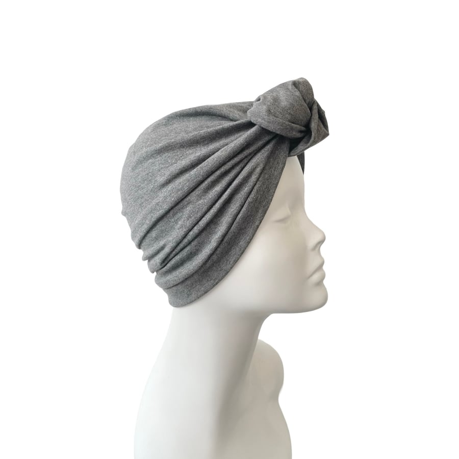 Charcoal Grey Head Wrap Turban for Women, Knotted Women's Cotton Vintage Turban 
