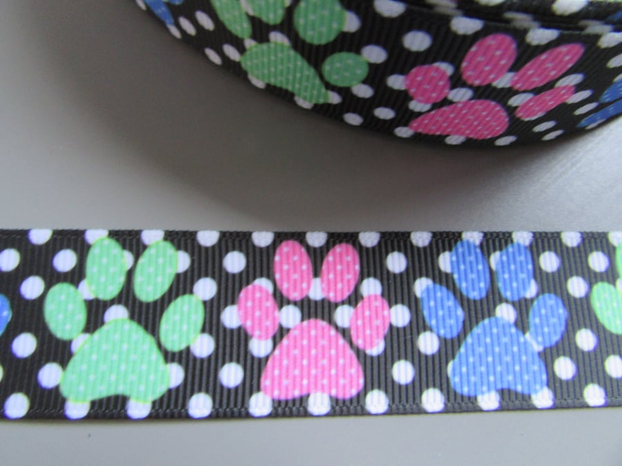 Polka Dot Paw 2.5cm Grosgrain Ribbon x 1 metre