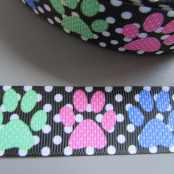 Polka Dot Paw 2.5cm Grosgrain Ribbon x 1 metre