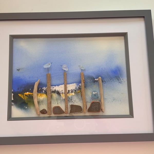 Sea Glass Gulls on a Post 