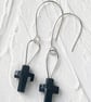 Silver Dangle Earrings Black Crystal Cross - Image 3