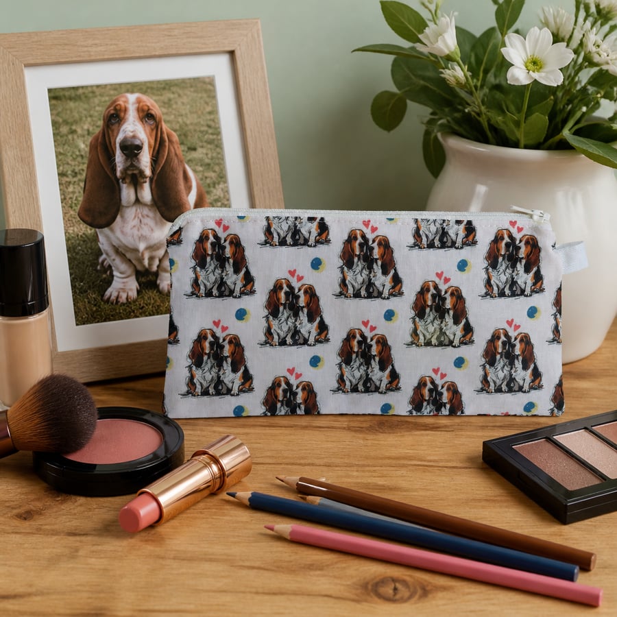 Basset Hounds Cotton Pencil Case Small Bag 