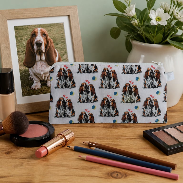Basset Hounds Cotton Pencil Case Small Bag 