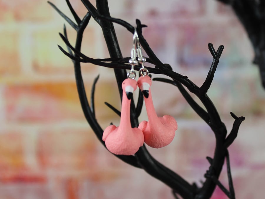 Flamingo Earrings, Kawaii Earrings, Novelty Earrings, Quirky Dangly Earrings
