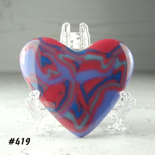 Pink purple blue fused glass heart with stand, 5x4.5cm, handcrafted - 3 options