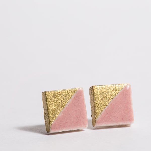 Porcelain Square Pink Stud Earrings 